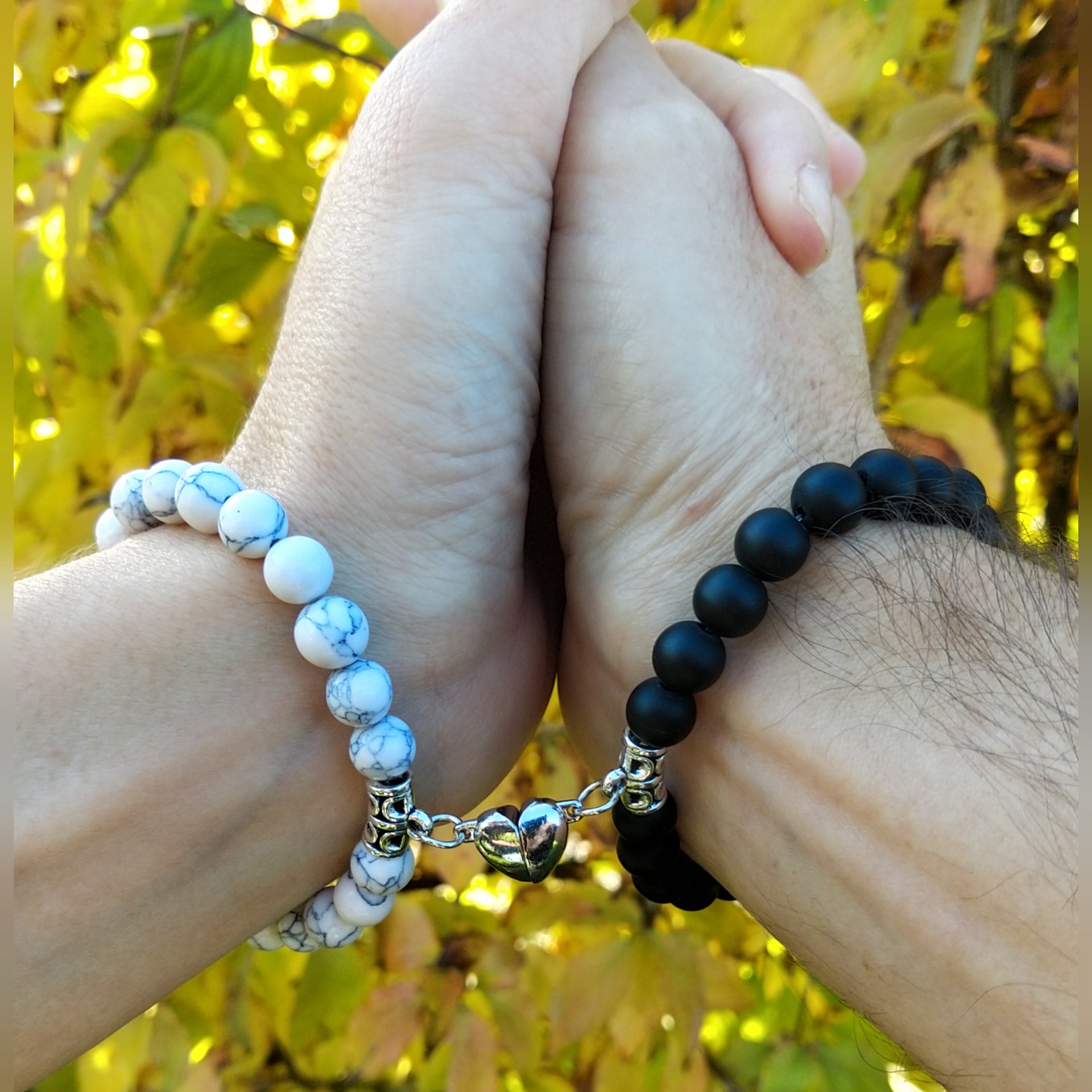 2pcs/Set Natural Stone beads gift for lovers, heart shaped, geometric magnet attraction Couple bracelet, friendship bracelet.