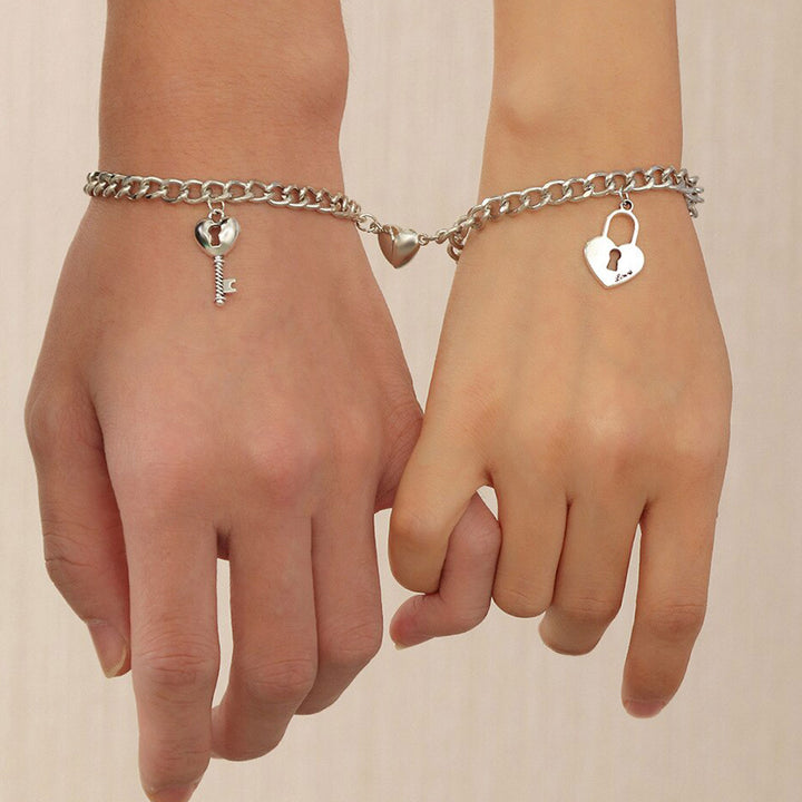 Lock and Heart Charm Magnetic Couple Bracelets
