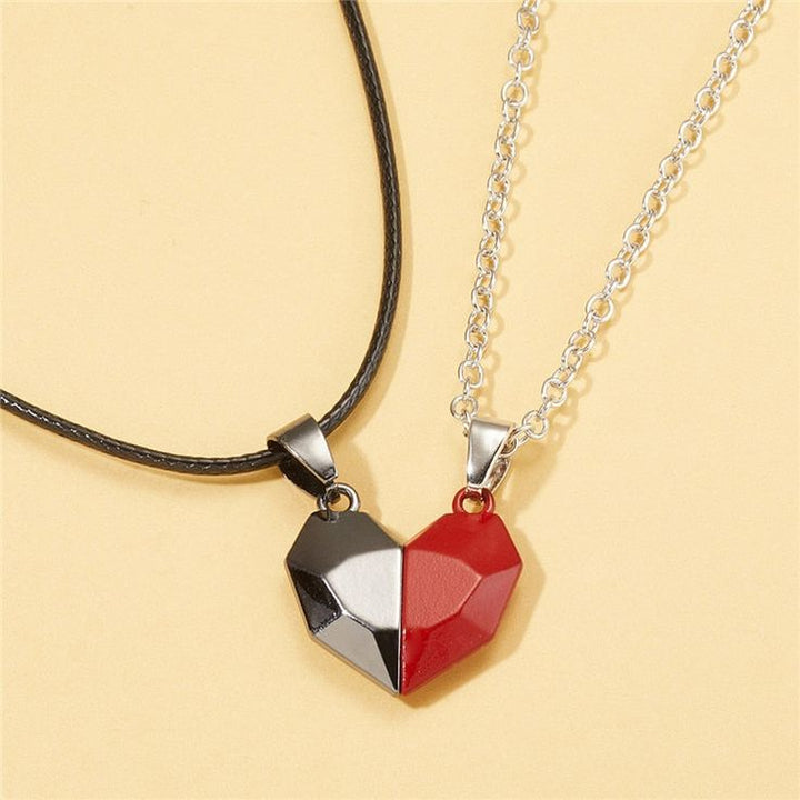 Red and Black Heart Pendant Magnetic Necklace