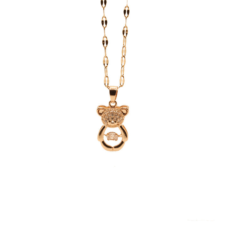 Teddy Bear Dancing Stone Pendant Necklace Cubic Zirconia Rose Gold Plated